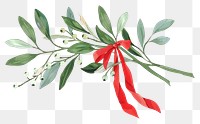 PNG Branch of mistletoe with berries and red bow flat illustration art graphics blossom.
