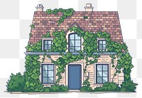PNG Facade of house overgrown by ivy flat illustration architecture building cottage.