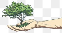 PNG Drawing hand holding small tree sketch plant green.