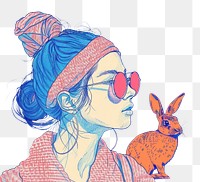 PNG Drawing woman with rabbit art sketch adult.