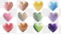 PNG 3d heart element set, transparent background