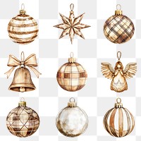 PNG cozy Christmas bauble ornament element set, transparent background