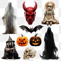 PNG Halloween horror element set, transparent background