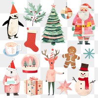 PNG pink Christmas decorative element set, transparent background