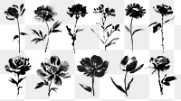 PNG flower Chinese ink brush element set, transparent background