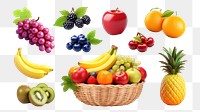 3d fruits png food element set, transparent background