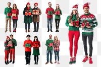 PNG Christmas couples design element set, transparent background