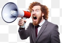 PNG Little girl isolated background shouting through a megaphone adult white background accessories. 