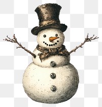 PNG A christmas snowman illustration vintage drawing.