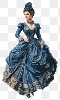 PNG A victorian woman in blue dress costume fashion vintage.