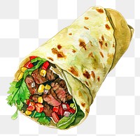 PNG An isolated beef burrito food watercolor vibrant.