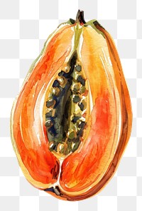 PNG An isolated fresh papaya illustration watercolor vibrant.