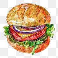 PNG An isolated burger food illustration watercolor.