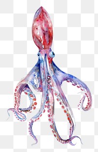 PNG An isolated fresh squid illustration watercolor octopus.