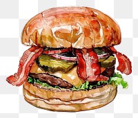 PNG An isolated bacon beef burger food illustration watercolor.