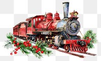 PNG Christmas train illustration locomotive watercolor.