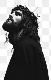 PNG A Jesus wearing crown of thorns photography portrait black.