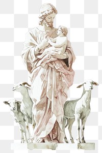 PNG A baby jesus with goats art illustration painting.