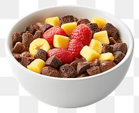 PNG An isolated cocoa cereal with fruit in a clean white bowl raspberry food breakfast.