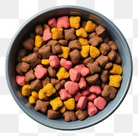 PNG An isolated mixed color dog food in a color dog bowl colors nutrition colorful.