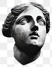 PNG An isolated black and white greek statue illustration sculpture portrait.