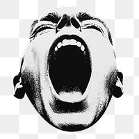 PNG An isolated black and white shouting man illustration portrait photo.