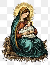 PNG Mary holding baby Jesus art illustration motherhood.