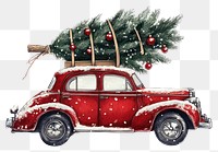 PNG A red vintage car christmas tree illustration.