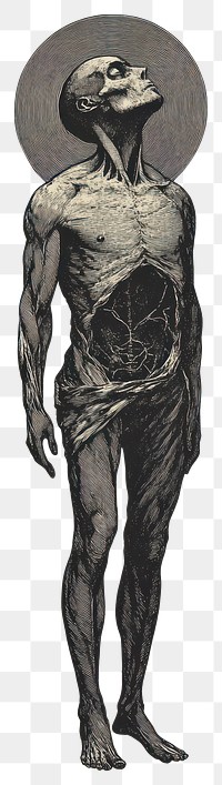 PNG Human body with no head illustration drawing art.