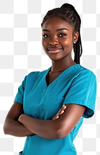 PNG Woman nurse smiling professional crossed scrubs.