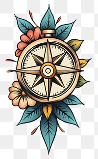 PNG Compass and flower illustration flowers vintage.