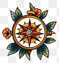 PNG Compass and flower illustration vintage design.