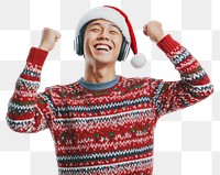 PNG Joyful man sweater headphones christmas.