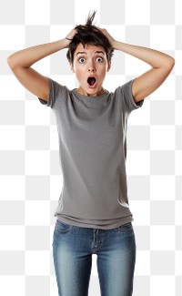 PNG Surprised woman t-shirt expression background.