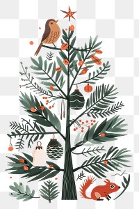 PNG Christmas tree bird art graphics.