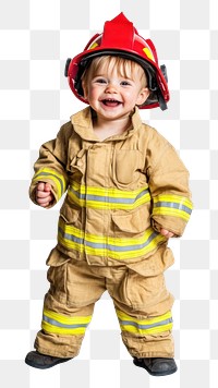 PNG A Young cute English baby boy firefighter costume photo.