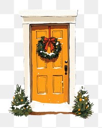 PNG Door with the wreath hanging on it christmas theme decoration festival entrance.