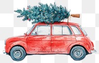 PNG Old red car illustration watercolor christmas.