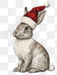 PNG A rabbit wearing christmas hat illustration animal bunny.