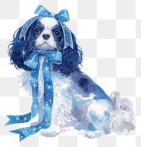 PNG A spaniel dog with head band illustration watercolor ribbon.