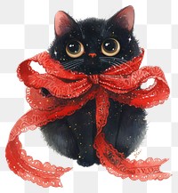 PNG Black cat illustration ribbon tie.