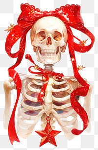 PNG Full body skeleton illustration watercolor ribbon.