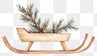 PNG Wooden sled with christmas tree branches illustration watercolor decoration.