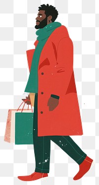 PNG Christmas black man shopping green coat bags.