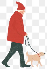 PNG Christmas senior man walking a dog clothing coat pet.