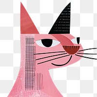 PNG Pink cat retro paper collage illustration painting abstract.