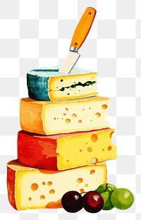 PNG Stack of Different cheese illustration background knife.