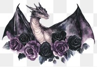 PNG Dragon roses illustration watercolor.