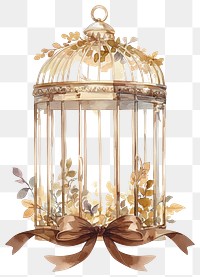 PNG Brown coquette bird cage ribbon style chandelier.