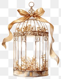 PNG Brown coquette bird cage illustration ribbon style.